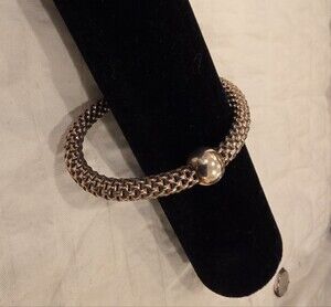 Silver-Tone Woven Mesh Bracelet with Bead Accent